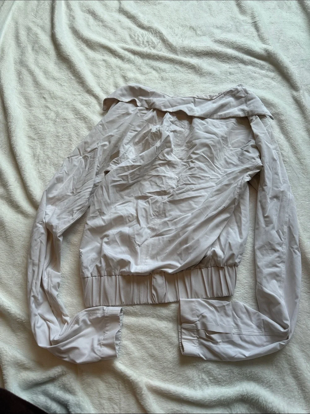 Athleta Pale Gray Cropped Half-Zip Bomber Jacket